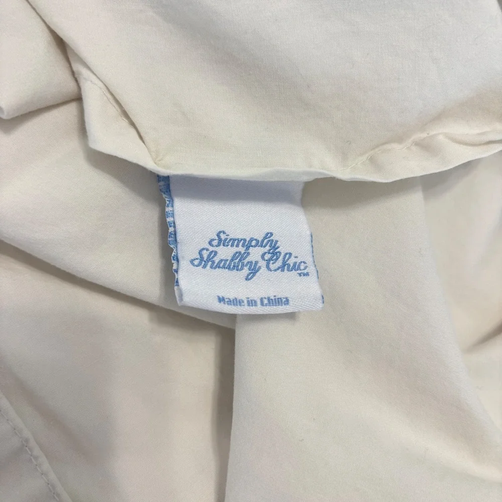 Simply Shabby Chic Ivory Cotton Flat Sheet Silver Full 82 x 90 Embroidered‎